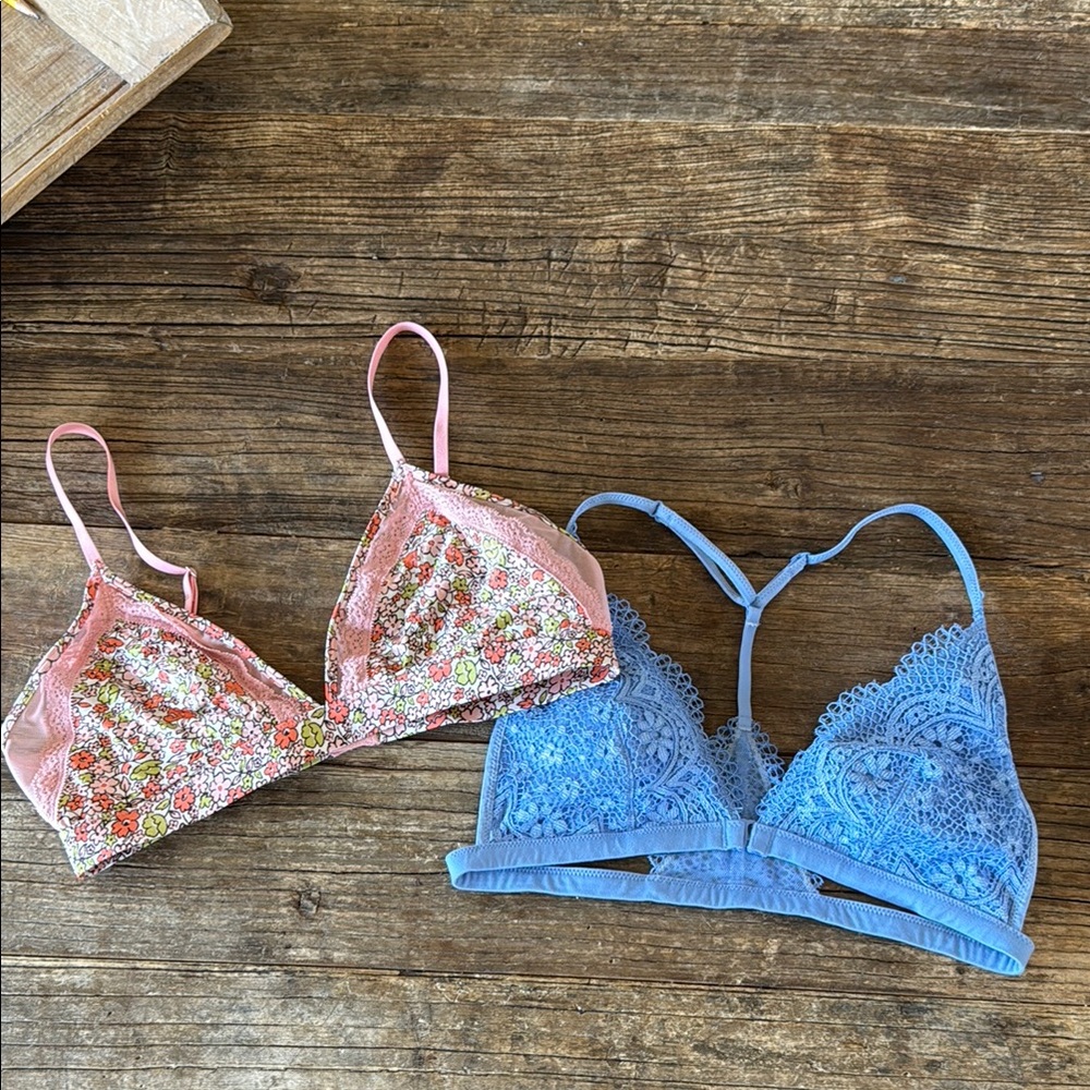 Victoria’s Secret, Aerie Pink and Blue Triangle Bralette Set MEDIUM